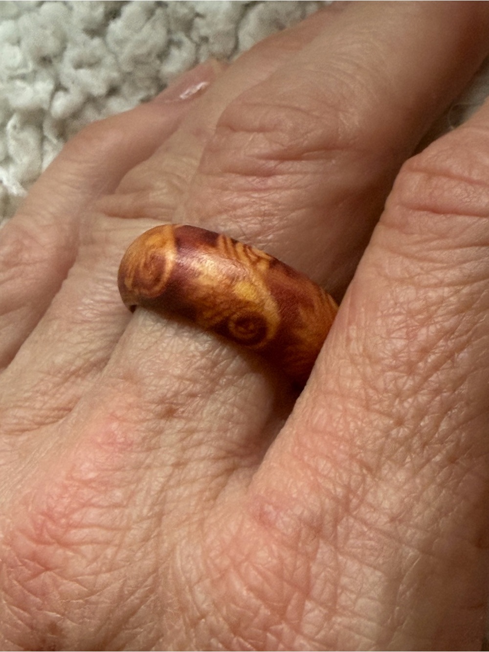 Handmade “Phoenix Rising”Wood-Grain Dome Ring